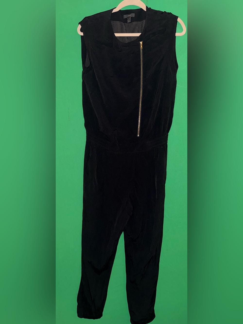 J. Crew Black Asymmetrical Front Zip Sleeveless Jumpsuit Size 4